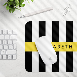 Black and White Stripes, Striped, Lines, Your Name Mouse Mat