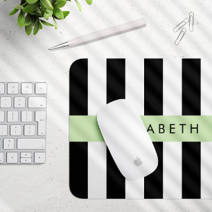 Black and White Stripes, Striped, Lines, Your Name Mouse Mat