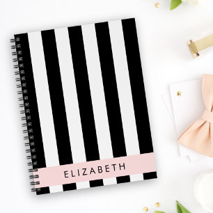 Black and White Stripes, Striped, Lines, Your Name Notebook