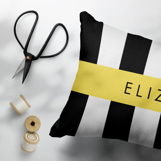 Black and White Stripes, Striped, Lines, Your Name Pillowcase (Creator Uploaded)