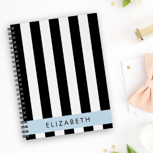 Black and White Stripes, Striped, Lines, Your Name Planner