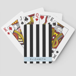 Black and White Stripes, Striped, Lines, Your Name Playing Cards