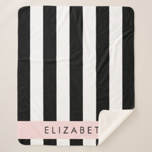 Black and White Stripes, Striped, Lines, Your Name Sherpa Blanket