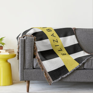 Black and White Stripes, Striped, Lines, Your Name Throw Blanket