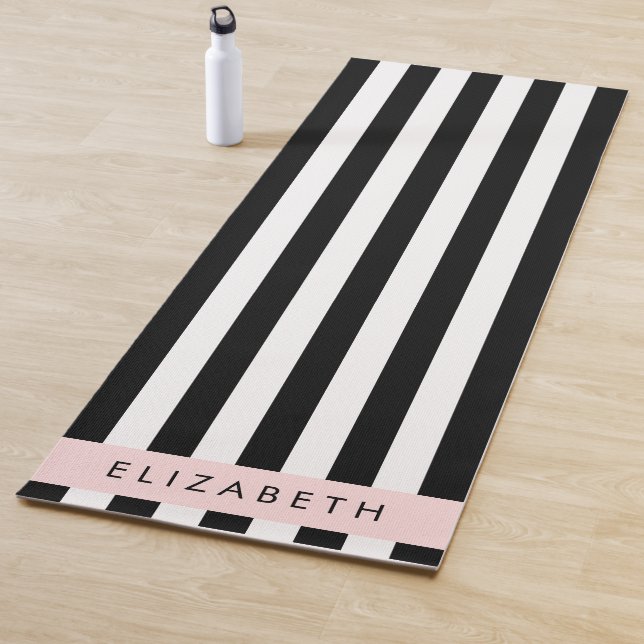 Black and White Stripes, Striped, Lines, Your Name Yoga Mat (In Situ)