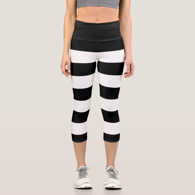 Black and White Stripes, Striped Pattern, Lines Capri Leggings (Front)