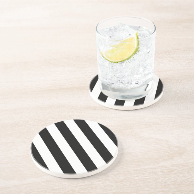 Black and White Stripes, Striped Pattern, Lines Coaster (Side)