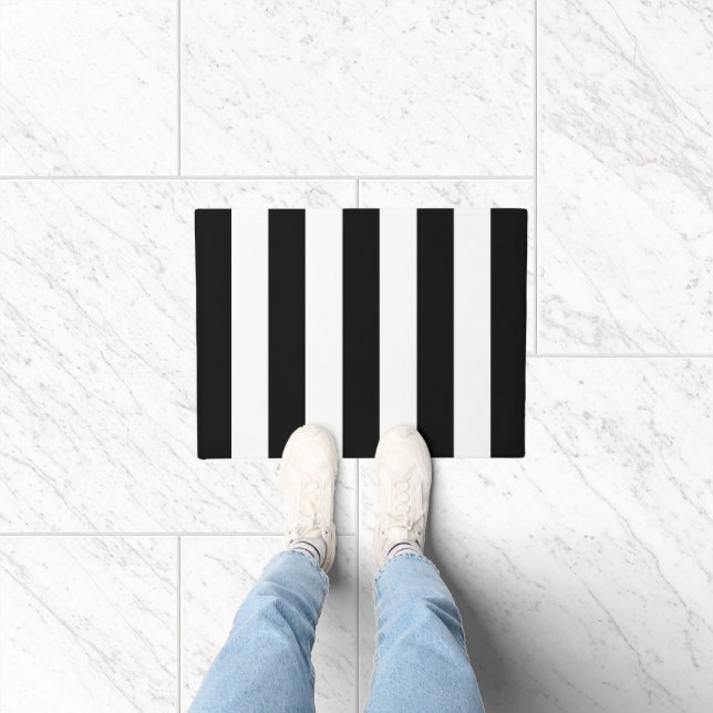 Black and White Stripes, Striped Pattern, Lines Doormat (Indoor)