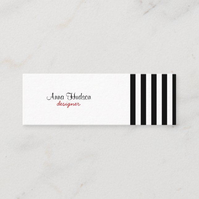 Black and White Stripes, Striped Pattern, Lines Mini Business Card (Front)