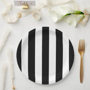 Black and White Stripes, Striped Pattern, Lines Paper Plate