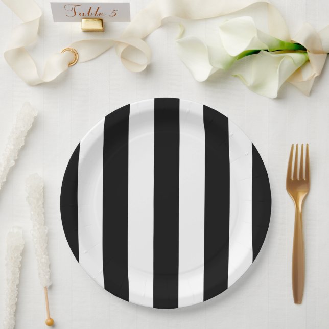 Black and White Stripes, Striped Pattern, Lines Paper Plate (Wedding)