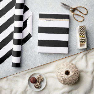 Black and White Stripes, Striped Pattern, Lines Wrapping Paper