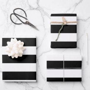 Black and White Stripes, Striped Pattern, Lines Wrapping Paper Sheet