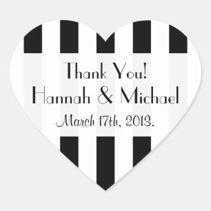 Black and White Stripes, Striped Pattern, Wedding Heart Sticker