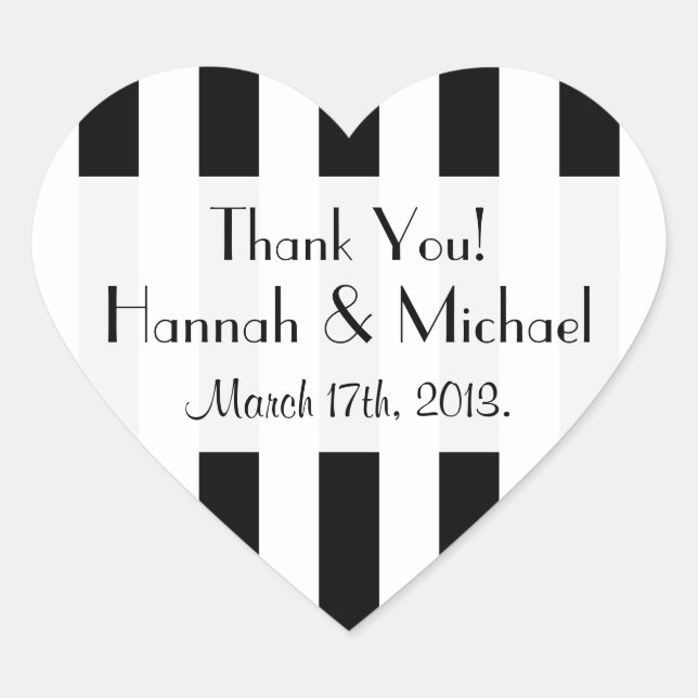 Black and White Stripes, Striped Pattern, Wedding Heart Sticker (Front)