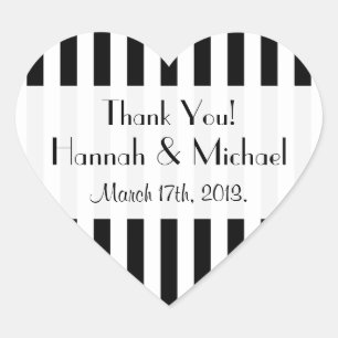 Black and White Stripes, Striped Pattern, Wedding Heart Sticker