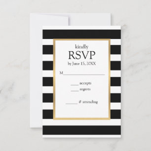 Black and White Stripes Striped RSVP Card