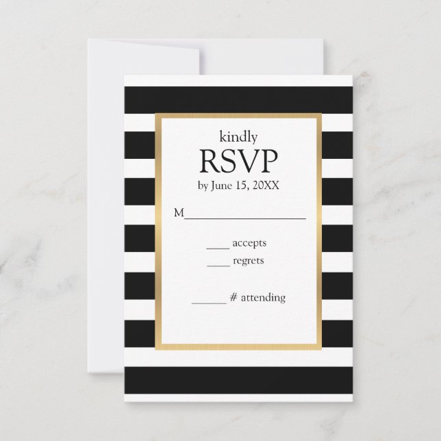 Black and White Stripes Striped RSVP Card (Front)