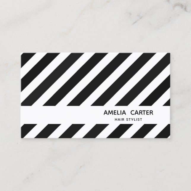 black and white stripes stylist salon spa makeup business card (Front)