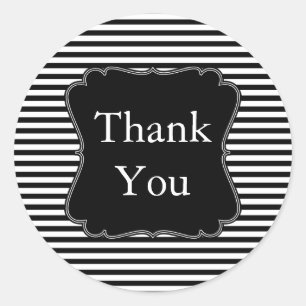 Black and White Stripes Thank you Classic Round Sticker