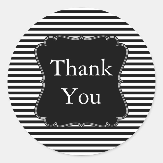 Black and White Stripes Thank you Classic Round Sticker (Front)