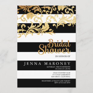 Black and White Stripes w/ Gold Foil Bridal Shower Invitation