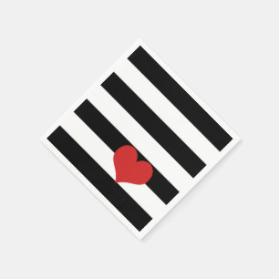 Black and White Stripes w/Red Heart Napkin