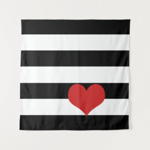 Black and White Stripes w/Red Heart Tapestry