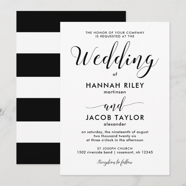 Black and White Stripes Wedding Invitation (Front/Back)