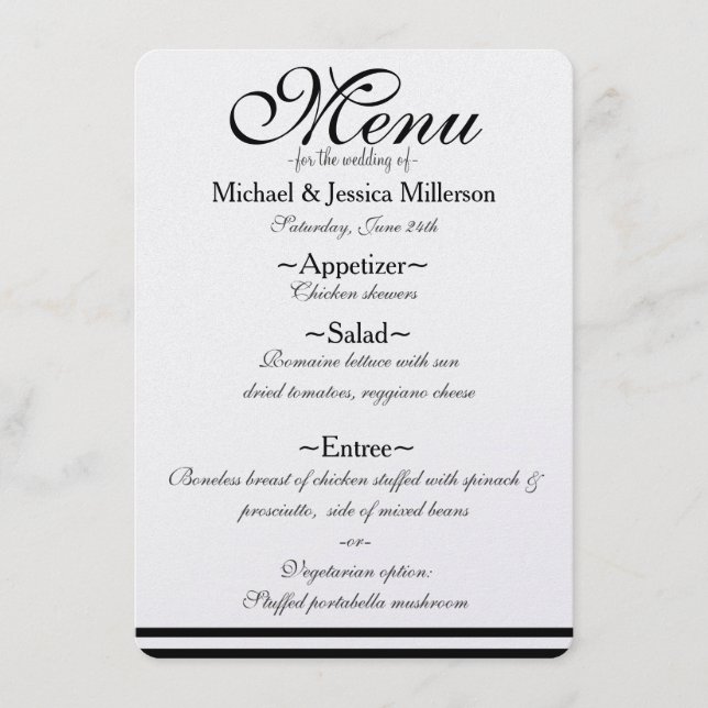 Black and White Stripes Wedding Menu (Front)