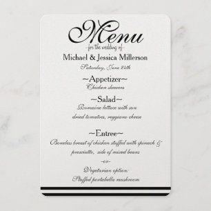 Black and White Stripes Wedding Menu