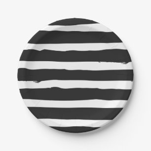 Black And White Stripes Wedding Party Paper Plate