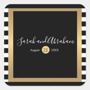 Black and White Stripes Wedding Stickers