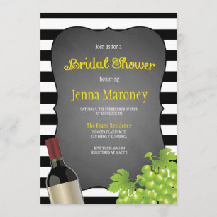 Black and White Stripes Wine Grapes Bridal Shower Invitation