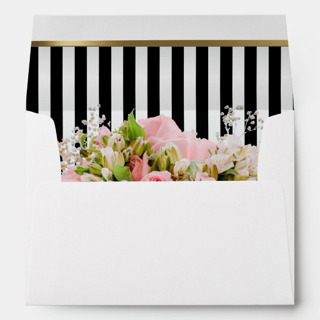 Black and White Stripes with Beautiful Floral Envelope (Back (Bottom))