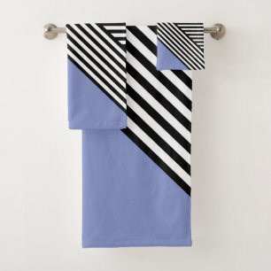 Black and white stripes with blue triangle bath towel set