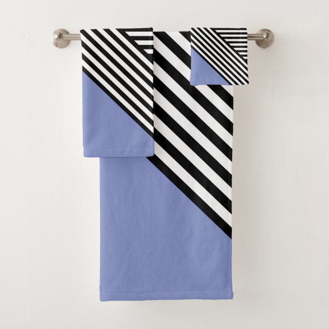 Black and white stripes with blue triangle  bath towel set (Insitu)