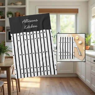 Black and white stripes with dots. Custom Tea Towel