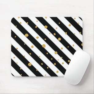 Black and white stripes with gold confetti mouse mat