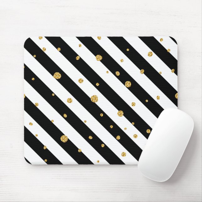 Black and white stripes with gold confetti mouse mat (With Mouse)