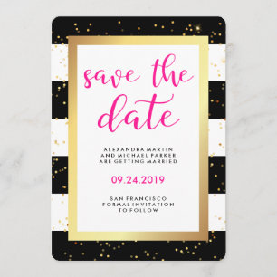 Black and White Stripes with Gold Save the Date
