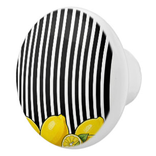 Black and white stripes with lemons ceramic knob