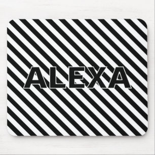 Black and White Stripes with Name Mouse Mat