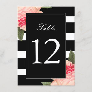 Black and White Stripes with Peonie Table Numbers