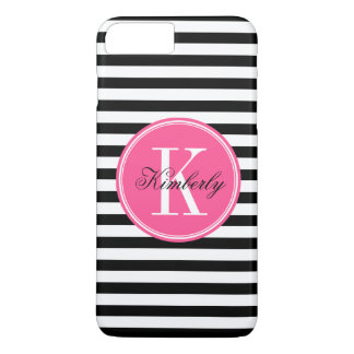 Black and White Stripes with Pink Monogram iPhone 8 Plus/7 Plus Case