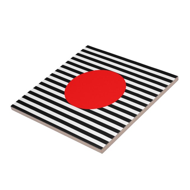Black and white stripes with red monogram circle tile (Side)