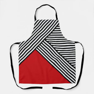 Black and white stripes with red triangle apron