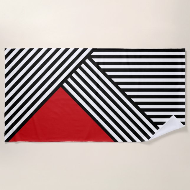 Black and white stripes with red triangle beach towel (Front)
