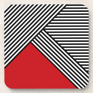 Black and white stripes with red triangle coaster