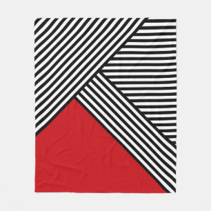 Black and white stripes with red triangle fleece blanket